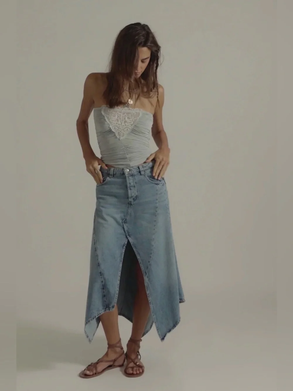 FREE PEOPLE AQUARIUS DENIM MAXI SKIRT